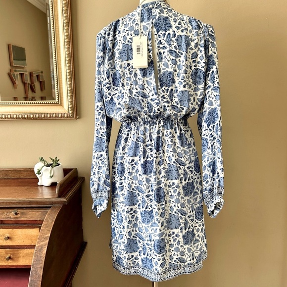 Natalie Martin Nico Long Sleeve Silk Mini Dress Wrap Blue White Floral Sz S NWT - Picture 7 of 16